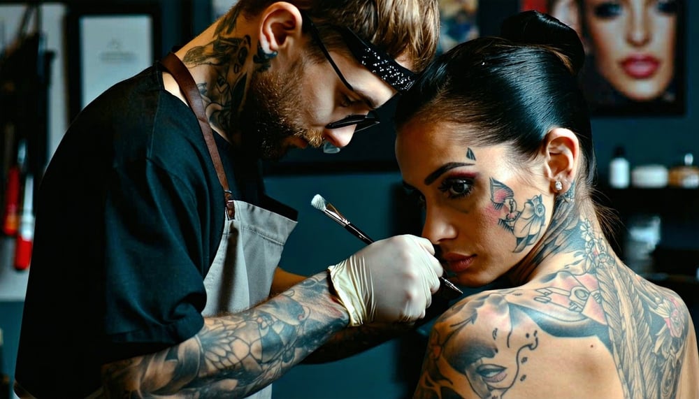 Tattoo artist at work on a client in a studio