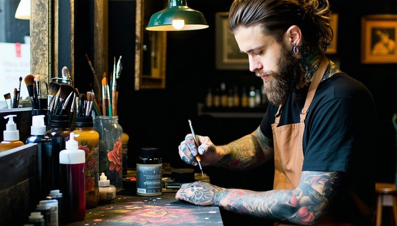 Tattoo artist at work in the 187 Inks studio